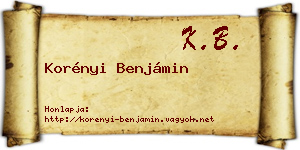 Korényi Benjámin névjegykártya